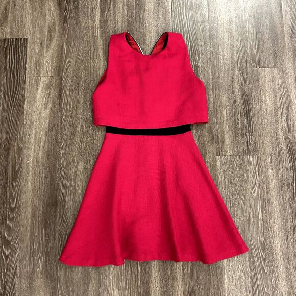 EUC Maje Rituel Sheer‎ Midriff Stretch-crepe Dress Cerise Mesh Size L Cocktail - Picture 10 of 14